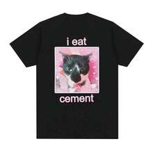 Camiseta de Meme Divertido de Gato Maldito que Come Cemento, Moda Humor, Camisetas de Manga Corta, Tops de Camiseta para Mujeres - Negro - Ver 10