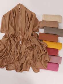 1pc Women's Solid Color Lightweight Elastic Pleated Headscarf, Fashionable Scarf, Soft & Casual Hijab, Beach Towel - A - View 4