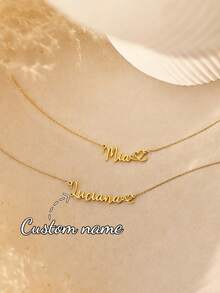 Personalized Matte Name Heart Necklace, Stainless Steel Pendant Customized Letter Necklace, Birthday Jewelry Gift For Women - Gold - Normal Chain 1 - View 7
