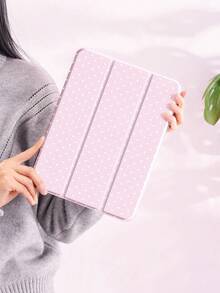 1个可爱粉色波点艺术设计平板电脑保护套，兼容iPad（A16）11英寸第11代、iPad（第9/10代）10.9英寸、Galaxy Tab S6 Lite 10.4，防摔，带笔槽，支持睡眠/唤醒功能，圣诞节、万圣节、浪漫礼物 - 彩色 - 查看 5