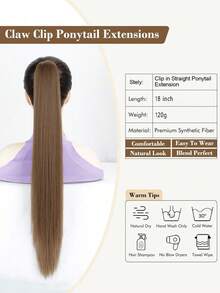 1 pieza Extensión de cola de caballo sintética recta, fibra resistente a altas temperaturas, adecuada para uso diario - Negro - Ver 3