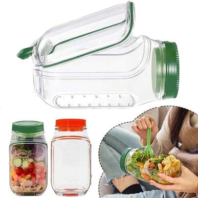 1 hộp đựng salad chống rò rỉ có nắp - Hộp cơm trưa và hộp đựng đồ ăn nhẹ di động, hộp đựng salad, cốc salad, thiết kế mở bên tiện lợi, cốc đựng thực phẩm trong suốt, mở bên, dễ lấy, thiết kế chống rò rỉ - Thích hợp cho văn phòng, bữa trưa, trường học, du lịch, tụ họp, nhà, ngoài trời, cắm trại, lọ đựng gia vị, v.v., phụ kiện nhà bếp, vật dụng cần thiết ngoài trời, quà tặng cho phụ nữ