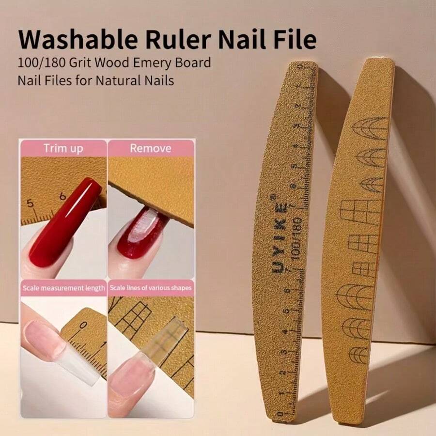 1 Washable Ruler Shaped Nail Polish Strip, 100/180 Mesh Double-Sided Frosted Nail Plate, Washable Double-Sided Nail File & Polish Board - 100/180 Mesh Sandpaper With Ruler Scale And Shape Template, Double-Sided Ruler Shaped Nail Polish Strip, Wear-Resistant Glass & Sponge Design - Multicolor - View 1