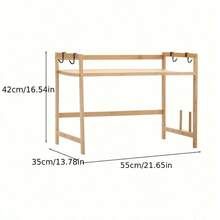 1/ 2-Tier Microwave Stand - Bamboo Wood Kitchen Countertop Organizer With Sturdy Wood Frame, Countertop Organizer With Hooks & Chopping Board Rack, Space-Saving Design For Microwave, Rice Cooker, Oven & Pots Pans, Utility Racks - 1 Tier Wood Colour - View 4