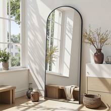 Full Length Mirror, 57"X19" Arch Floor Mirror, Floor Standing Mirror Freestanding Arch Full Body Mirror With Stand For Bedroom, Hanging Mounted Mirror For Living Room Cloakroom Home Decor Back To School Room Decor School Supplies - 黑色 - 查看 1
