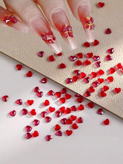 20 piezas Mini decoraciones de uñas con forma de corazón de diamante, pequeños rhinestones rojos planos irregulares, joyería para uñas, partes de uñas, componentes, accesorios, suministros de arte de uñas