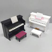 2件套1:12迷你立式钢琴及琴凳，娃娃屋家具模型，场景摄影道具 - 彩色 - 查看 1