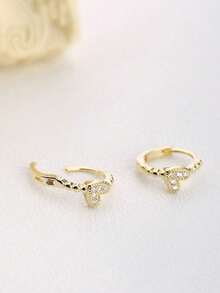 1 Pair Women'S Elegant Heart Shape Rhinestone Earrings - Sparkling Crystal Accents, Lightweight Comfort Fit, Perfect Valentine'S Day Gift & Thoughtful Present For Moms On Mother'S Day - 金色 - 查看 5