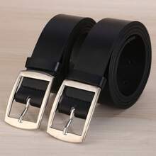 2pcs Men's Square Buckle PU Leather Casual Belt, Black, Fashion - Black (2 Pieces) - View 5