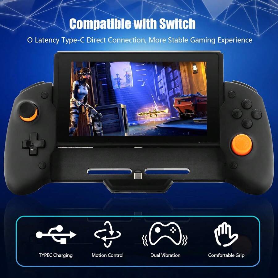 「Funny Holiday Gifts」Switch Controller Grip For Switch - Ergonomic Handheld Controller With Six-Axis Gyroscope, Twin Motor Vibration, Type-C Charging, Anti-Drift Design - Ideal For Travel & Long Play Sessions - Black - Black - View 1