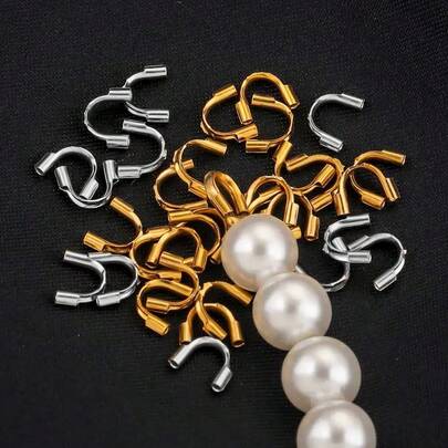 50个装18K镀金金属线保护套，适用于DIY珠宝制作 - U型金属线保护套、金属线整理器，适合手工艺品和串珠用品