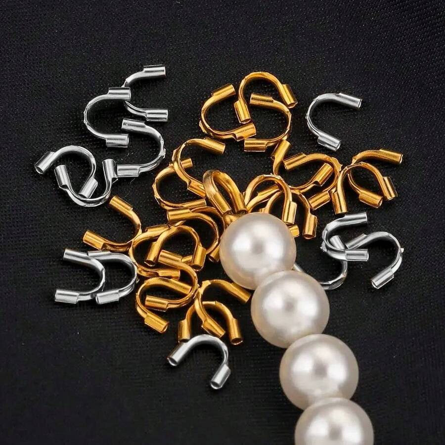 50个装18K镀金金属线保护套，适用于DIY珠宝制作 - U型金属线保护套、金属线整理器，适合手工艺品和串珠用品 - 彩色 - 查看 1