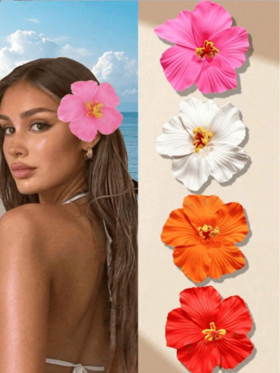 4 pièces Pinces à cheveux fleurs hawaïennes, convient aux femmes, 4 pièces Pinces à cheveux fleurs artificielles, Pinces à cheveux hibiscus et lotus, convient pour les fêtes de plage, accessoires de cheveux fleurs tropicales d'été, beau cadeau pour les filles, pinces plates, pinces à cheveux, pinces à cheveux, fournitures scolaires, barrettes à cheveux, épingles à cheveux, vacances, voyage - Multicolore - Voir 1