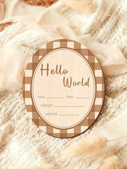 1个木质椭圆形“你好”标牌装饰牌，新生儿欢迎牌，拍照道具，宝宝怀孕公告木牌，送给准妈妈的礼物，适合新手父母和青少年
