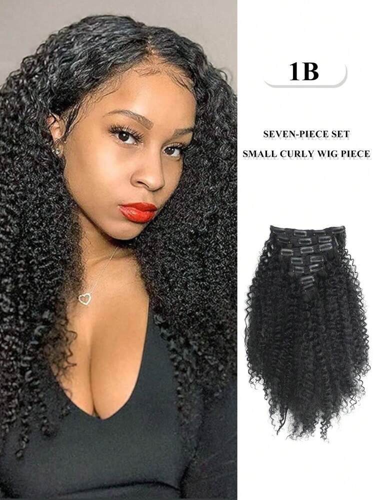 20 Inch Clip In Hair Extensions - 140G Synthetic Heat-Resistant Hair Black / Gradient Color Clip In Hair Extensions Jerry Curly Hair Extensions For Extensions Hairpieces (Pack Of 7) - Multicolor - View 11