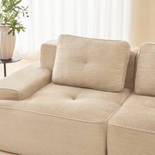 Living Room Sofa Made Of Corduroy, Boneless L-Shaped Sofa With Deep Seat, 3-Seater Modular Sofa With Ottoman, Corner Sofa For Living Rooms And Apartments, Assembly Not Included - Beige - View 7