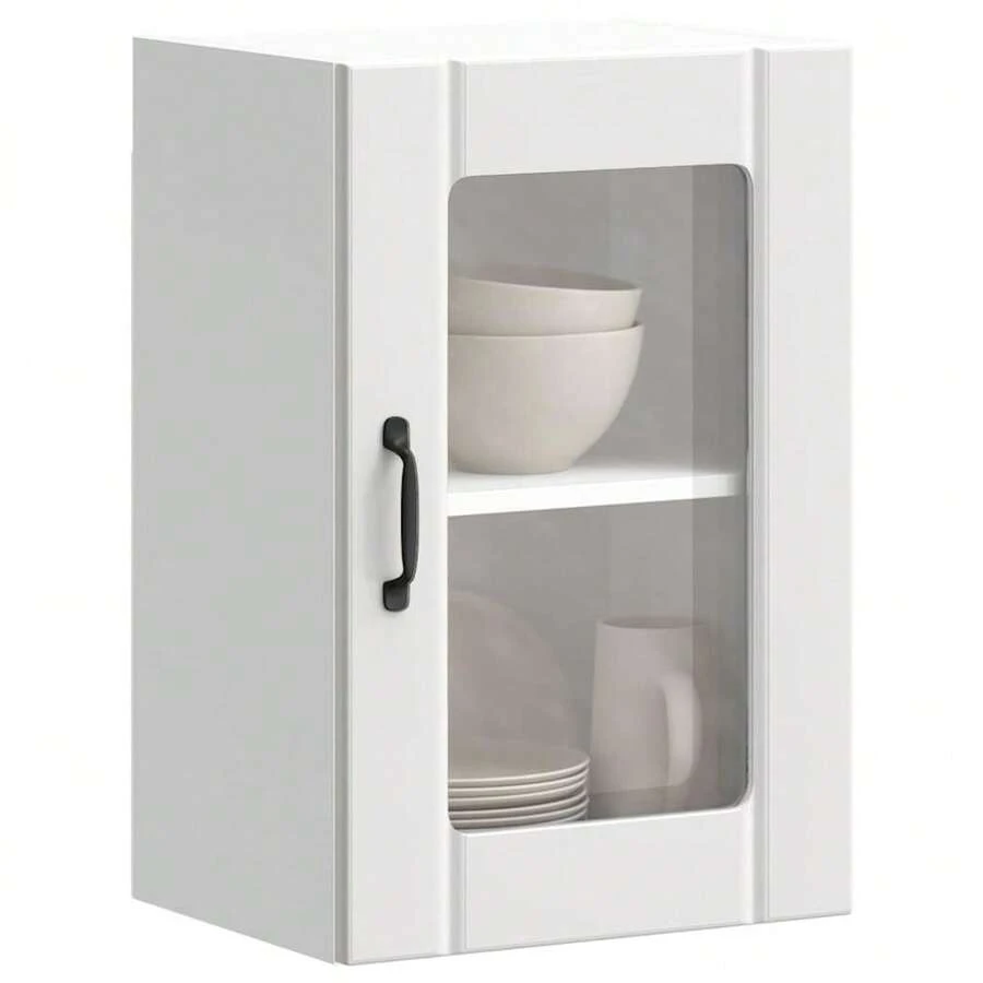 vidaXL Armário mural de cozinha com porte en verre Lucca branco - Branco - Ver 1