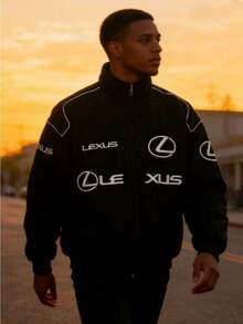 2025 Retro Hip-Hop Baseball Jacket - F1 Racing Embroidered College Style Winter Jacket - 黑色 - 查看 1