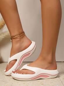 Dép xỏ ngón một mảnh bằng cao su EVA màu trơn thời trang nữ, nhẹ, thoải mái, mềm mại, phù hợp cho mọi mùa, thích hợp cho sinh hoạt hàng ngày, trong nhà, đi làm hoặc đi nghỉ mát ở bãi biển và các trường hợp khác. - Màu trắng và hồng - Xem 6