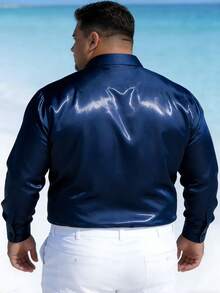 Áo sơ mi nam cỡ lớn bóng bẩy, kiểu dáng cổ điển, thích hợp cho quán bar, hộp đêm. - Màu xanh hải quân - Xem 5