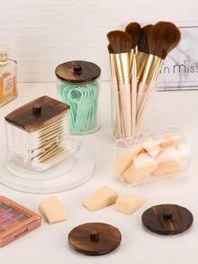 1/2支装棉签浴室梳妆台收纳盒，可用于放置棉签、牙线等，透明塑料药瓶，适用于浴室收纳整理。 - 彩色 - 查看 5