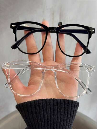 2 piezas Gafas con marco transparente de PC simple, unisex, marco ligero negro, lentes claros
