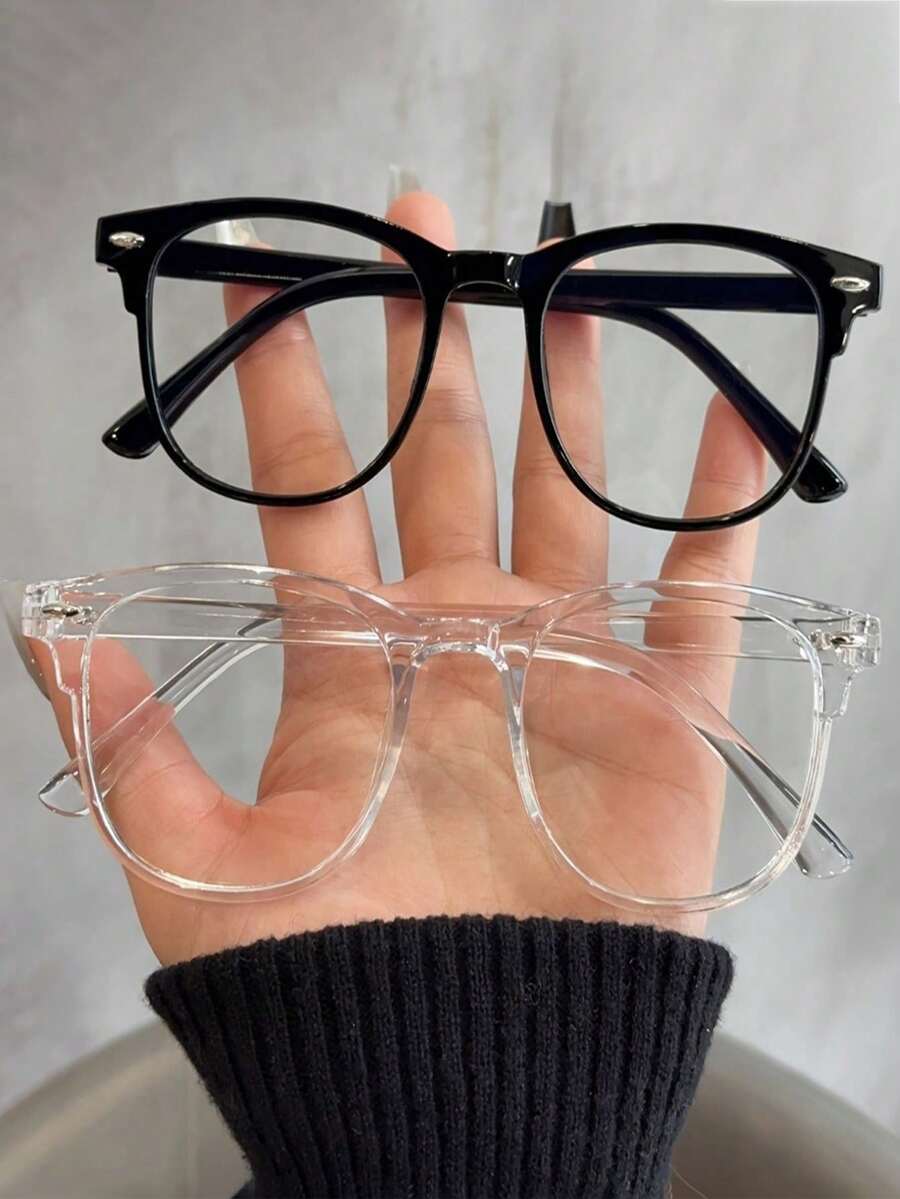 2副简约透明PC镜框眼镜，男女通用，轻便黑色镜框，透明镜片 - 透明 - 查看 1