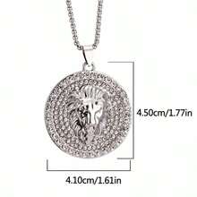 2024新款时尚嘻哈个性全钻雄狮头项链，圆形镶钻吊坠 - 彩色 - 查看 4