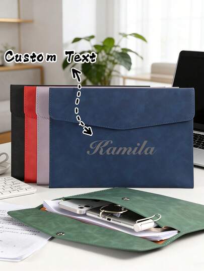1 حافظة A4 مخصصة، حقيبة وثائق جلدية مطبوع عليها الاسم/النص الشخصي، إغلاق مغناطيسي، سعة كبيرة، مناسبة للأعمال والمكتب، تخزين المستندات، هدية شخصية فريدة ومخصصة مثالية للامتحانات والتخزين