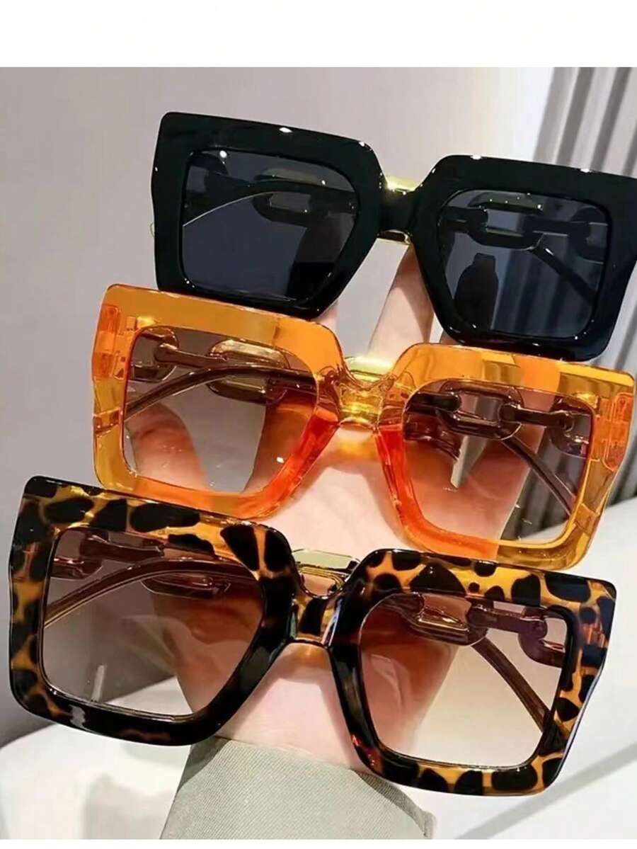1 par de gafas de moda con marco de plástico cuadrado, estilo bohemio y hip-hop, adecuadas para deportes, viajes, festivales, playa, conducción, actividades al aire libre, vacaciones, calle, deportes, pesca, accesorios de moda callejera, actividades al aire fiestas - té blanco con estampado de leopardo - Ver 1