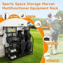 Sports Equipment Organizer, Golf Ball Storage Rack & Golf Bag Holder For Garage, With Storage Basket And Hooks, Indoor Outdoor Toy Ball Organizer For Golf Clubs, Basketball, Toys - Default - View 5