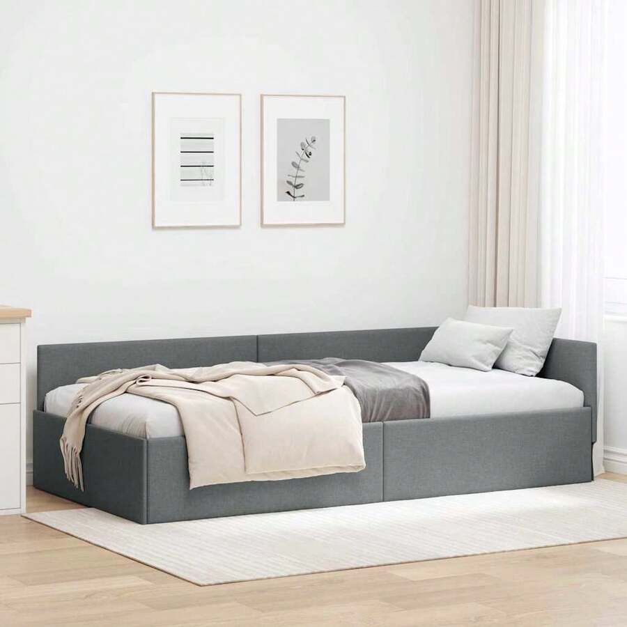 vidaXL Cadre de lit d'angle Grigio foncé 90 cm x 190 cm in velluto - Grigio - Visualizzare 1