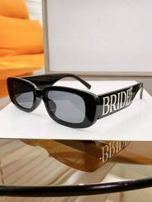 1pc Women Square Small Frame Jelly White Personalized Colorblock Bride Wedding Fashionable Fashion Glasses, Vacation Party - Black - View 5