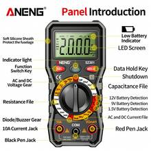 Multímetro Digital Profesional Aneng Ncv Auto Ohm Voltímetro Capacitancia Resistencia Diodo Medidor De Voltaje voltímetro - Negro - Ver 9