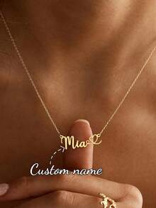 Personalized Matte Name Heart Necklace, Stainless Steel Pendant Customized Letter Necklace, Birthday Jewelry Gift For Women - Gold - Normal Chain 1 - View 3