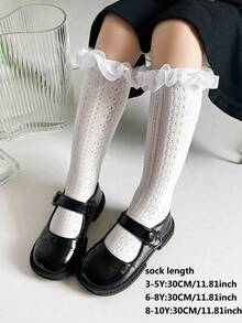 1 đôi tất lưới cao đến đầu gối cho bé gái, có viền ren và khoét lỗ, thích hợp làm tất đồng phục học sinh cho bé sơ sinh và trẻ nhỏ. - Nhiều màu - Xem 9