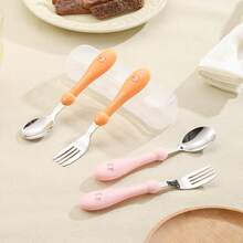 2pcs Stainless Steel Children Spoon And Fork Set With Storage Box, Cute Baby Feeding Cutlery For Home Use - Multicolor - View 10