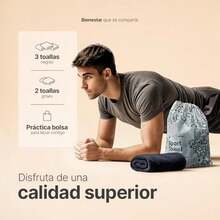 B Life Kit 5 Toallas de Microfibra Deportivas | Súper Absorbentes y de Secado Rápido | Color Negro/Gris | Fácil de Transportar | para Gym y Natación. - Negro/Gris - Ver 3