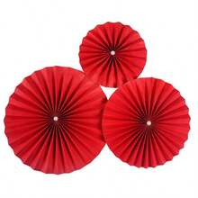 6/12件套 - 圆形红色纸扇装饰，适用于圣诞节家居装饰、派对生日装饰、背景墙装饰、桌面装饰、中国新年装饰、餐厅装饰 - 紅色 - 查看 3