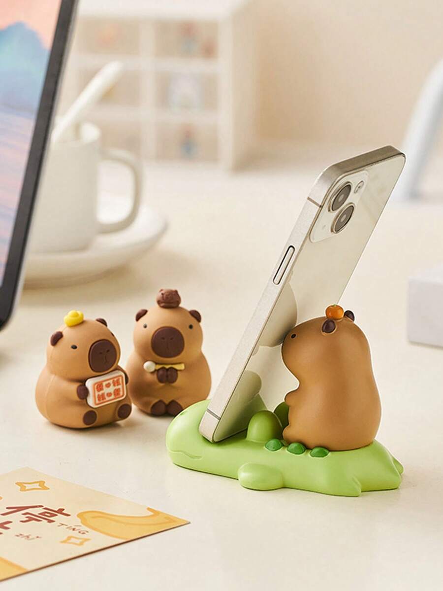 Cute And Soothing Capybara Phone Stand, Capybara Phone Stand, Small Office Desktop Ornament, Resin Craft, Birthday Gift. - Multicolor - View 1