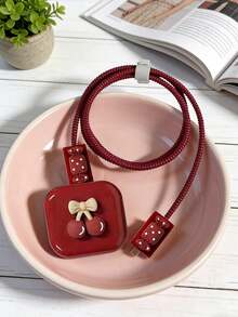 5pcs 3D Cartoon Cherry & Candy Charging Head Protector Cases, Data Cable Protectors, Compatible With Apple 17 Charger 40W Model - Multicolor - View 3