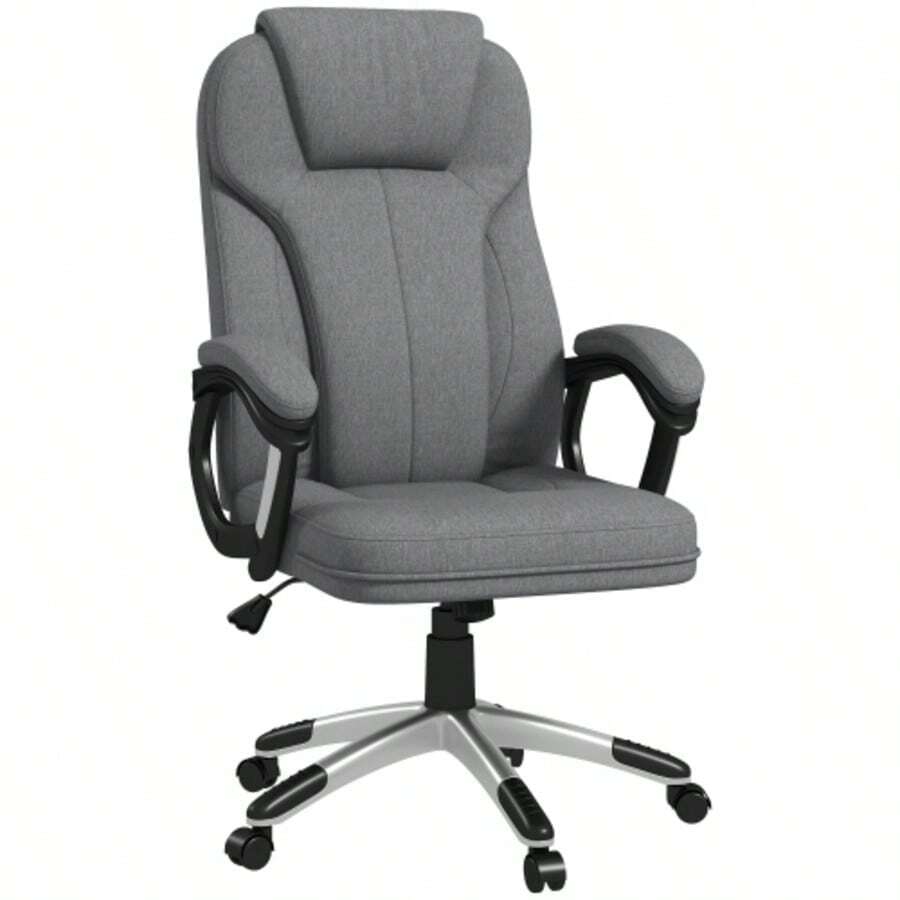 Vinsetto Office Chair, Ergonomic Computer Chair With Rocking Function, Adjustable Height, Headrest, Armrests, Grey Linen Look, 66 X 75 X 110-120 Cm For Optimal Working Comfort | Aosom.De - 灰色 - 查看 1