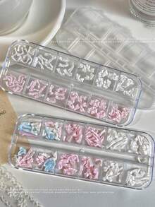 12pcs Nail Art Soft Sculpture Decorations - Satin Bow Accessories Mix, Nail Jewelry Pearlescent Bow Ins Style Nails Nail Supplies - Multicolor - View 3
