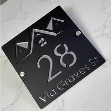 个性化亚克力门牌号牌 - 3D镂空黑金定制地址牌，适用于住宅、公寓、店铺 | 现代字体，防水防紫外线，双面胶，安装简便 | 提升外观，多用途，可重复使用，是送给男士、女士、男友、朋友、茶室、家居、花园、办公室的理想礼物 - 彩色 - 查看 2