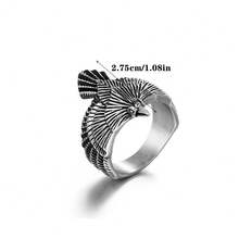 A Non-Fading Fashion Punk European And American Style Retro Flying Eagle Stainless Steel Ring Men's Fashion Creative Vintage Bird Ring Hand Accessory - 銀色 - 查看 2
