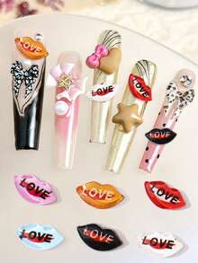 心形嘴唇美甲饰品 3D立体LOVE字母美甲贴纸 - 彩色 - 查看 1