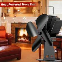 MICHSO 热力驱动炉灶风扇，静音四叶木柴炉风扇，家用高效散热风扇 - 黑色 - 查看 3