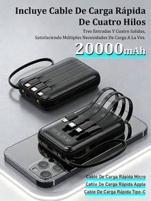 Banco de energía 20000mah carga rápida incorporada con pantalla digital de 4 cables Banco de energía externo portátil - 2 PIEZAS - Ver 3