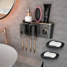 Wall-Mounted Toothbrush Holder & Toothpaste Dispenser For Bathroom - black gold - View 2