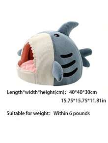 PETSIN 柔软温暖的封闭式鲨鱼形宠物床，为猫狗提供安全感，适合所有季节 - 藍色 - 查看 2